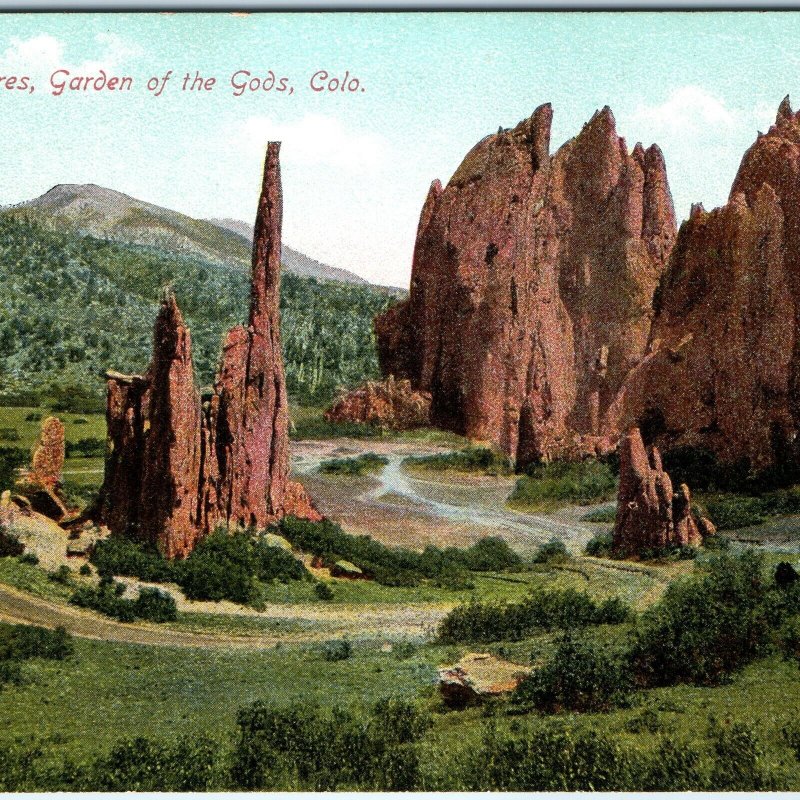 c1910s Colorado Springs, CO Cathedral Spires Garden of the Gods PC Litho A323