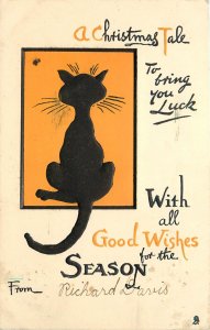 Black Cat Silhouette Postcard Merry Christmas Tuck Lucky Cat C 5119 Orange Squar