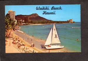 HI Sailboat Waikiki Beach Diamond Head Hotels Honolulu Hawaii Postcard