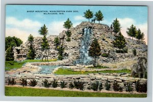 Milwaukee WI-Wisconsin, Sheep Mountain, Washington Park Zoo Linen Postcard 