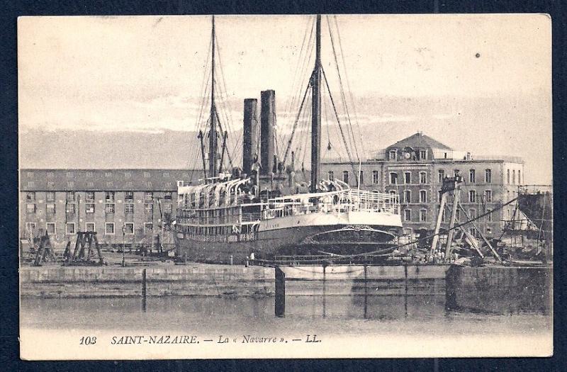 La Navarre Steamer docked St Nazaire France unused c1910's