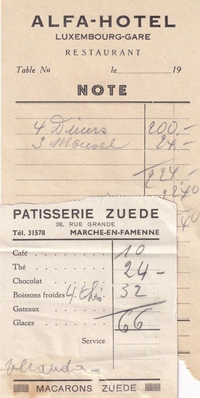 Alfa Hotel Luxembourg Zuede Restaurant Macarons Patisserie 2x Old Receipt s