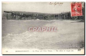 Old Postcard Mers les Bains beach in bad weather