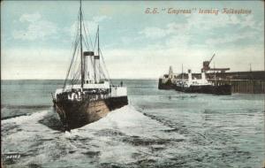 UK Steamer Boat SS Empress Leaving Folkestone c1910 Postcard - Lighthouse?