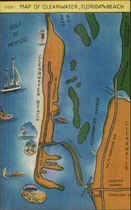 Clearwater FL Linen Map Postcard