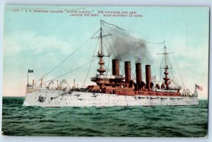 US Armored Cruiser South Dakota Postcard 800 Officers Men Main Battery 18 Guns