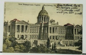 1903 Harrisburg New Pennsylvania Capitol Hand Color 1905 to Ithaca Postcard H13