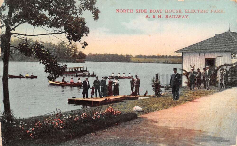 Kinderhook Lake New York ? Electric Park Boat House Albany Hudson RR PC