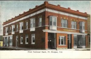 Fort Ft. Morgan CO First National Bank c1910 Postcard jrf