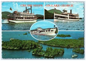 c1960's Cruise Ships Lagoon Multiple View Ship Flags Lake George NY Postcard