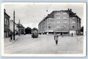 Odense Denmark Postcard Skibhusvej Road Trolley Car c1930's Posted Vintage