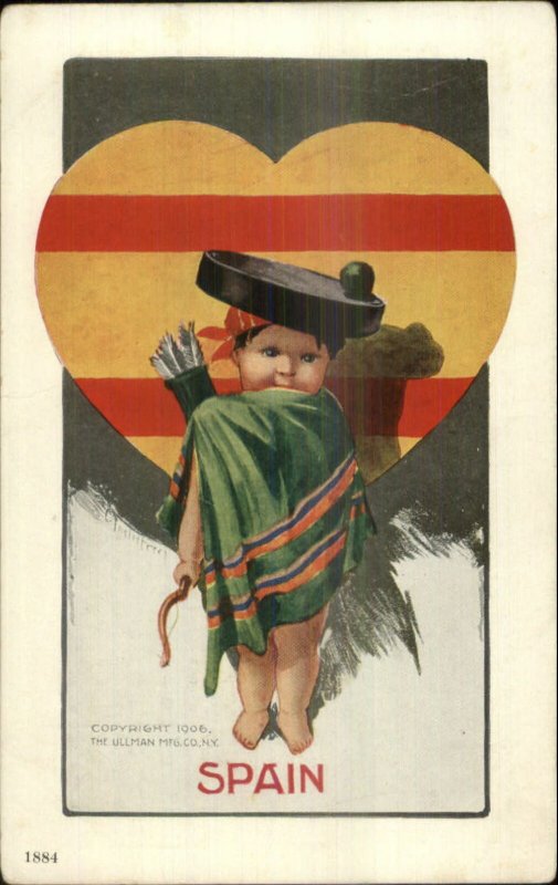 Charles Twelvetrees Child Bow Arrows Spain Flag in Heart Postcard 1906