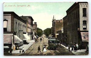 SPRINGFIELD, MO Missouri ~ ST. LOUIS STREET SCENE Railroad Trolley Car Postcard