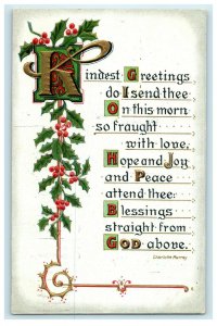 Antique 1910's Christmas Holly Jersey Shore PA Poem Embossed Postcard 