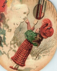 1880's Die-Cut Painter's Palette Button's Shoe Dressing Girl & Snowman P145