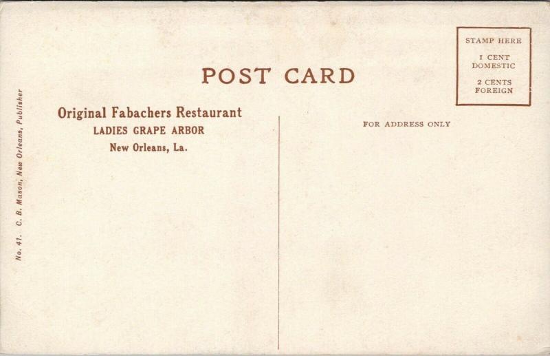 New Orleans LA~Fabachers Restaurant Interior~Ladies Grape Arbor~1908 Adv PC 