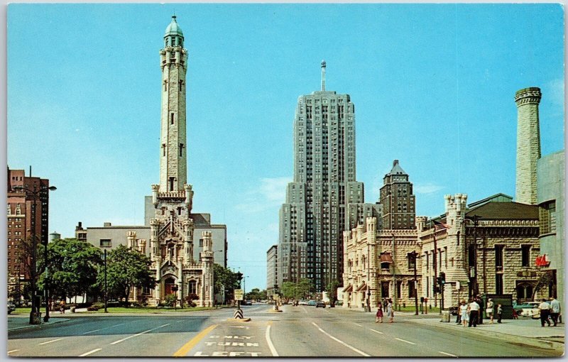 Chicago Illinois Famed Water Tower & Works Building Street & Broadway Postcard