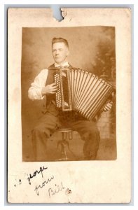 RPPC Man With Accordion Horwich Studio View San Francisco CA UNP Postcard V6