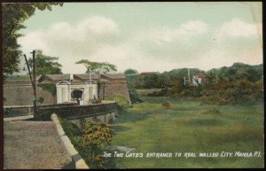 The Two Gates Entrance to Real Walled City, Manila, Philippines. Vintage card