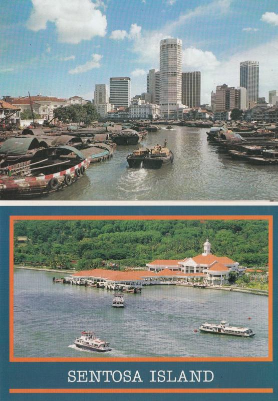 Sentosa Island Boats River 2x Singapore Postcard s