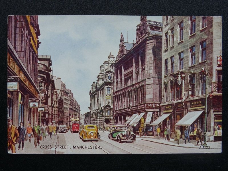 Manchester CROSS STREET Artist G.W. Blow c1934 Postcard by Valentine A1525