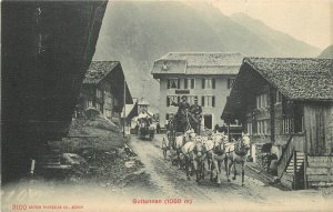 Italy alps Stage Coach Gutttannen  C-1910 Postcard street Scene 22-10828