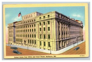 Vintage 1940's Postcard US Flag Over Post Office & Courthouse Baltimore Maryland