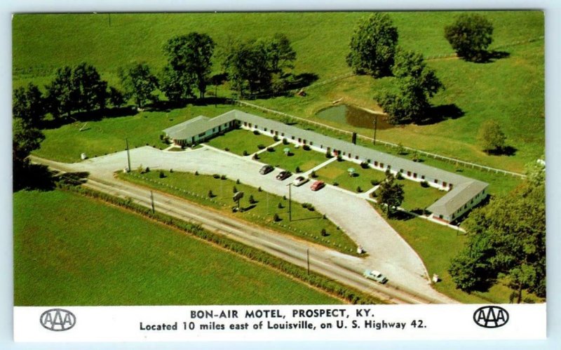 PROSPECT, Kentucky KY ~ Roadside BON AIR MOTEL Aerial View c1950s Postcard