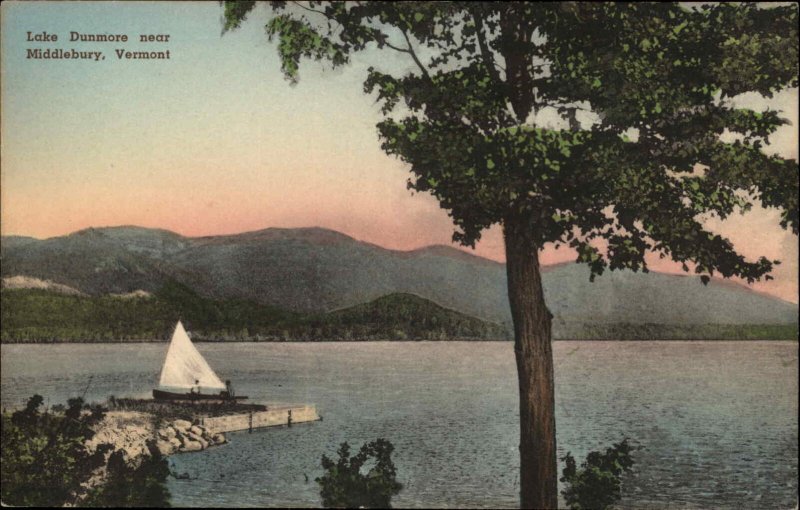 Middlebury Vermont VT Scenic Sailboat Albertype c1940s Postcard