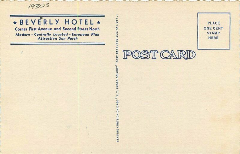 Beverly Hotel roadside St Petersburg Florida Postcard Teich linen 20-9372
