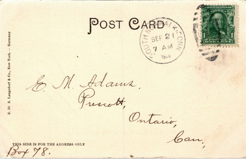 Postcard CT Norwalk Harbor Pine Ledge Roton Point UDB Duplex Cancel 1906 K35