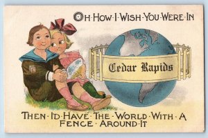 Cedar Rapids Iowa IA Postcard Oh How I Wish You Were Dutch Couple Scene 1913
