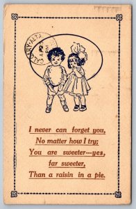 Boy And Girl, How Can I Forget You Rhyme, 1913 Edmonton Exhibition Slogan Cancel