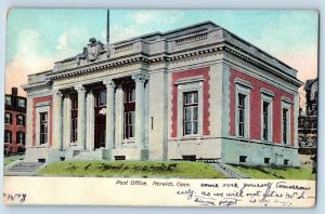 Norwich Connecticut Postcard Post Office Exterior Building c1908 Vintage Antique