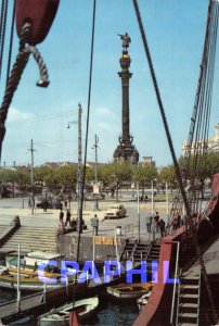 Postcard Modern BARCELONA. Puerta de la Paz, detalle, y Monumento a
Col�n C...