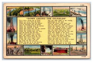 Down Among The Oilfields Texas Poiem Multiview UNP Linen Postcard Y10