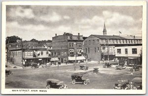 Main Street Ayer Massachusetts MA Car Parking Lot Building Landmarks Postcard