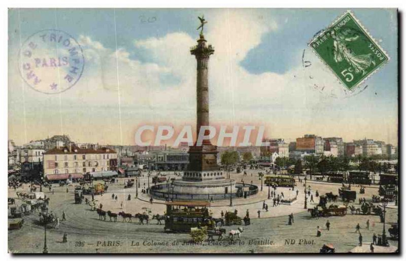 Old Postcard The Paris Column Julliet Bastille Square