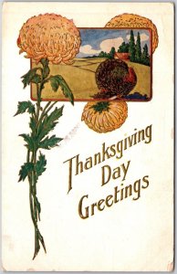 1908 Thanksgiving Day Greetings Aster Landscape Turkey Posted Vintage Postcard