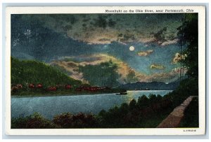 1950 Moonlight on the Ohio River Near Portsmouth Ohio OH Vintage Postcard 