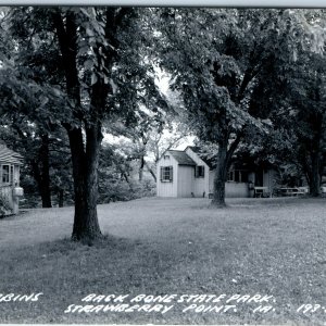 c1950s Strawberry Point, IA RPPC Backbone State Park Cabins Camp Real Photo A107