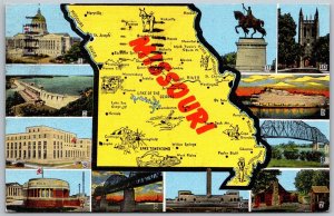 MISSOURI 1950 MAP Multiview Postcard Major Tourist Sights