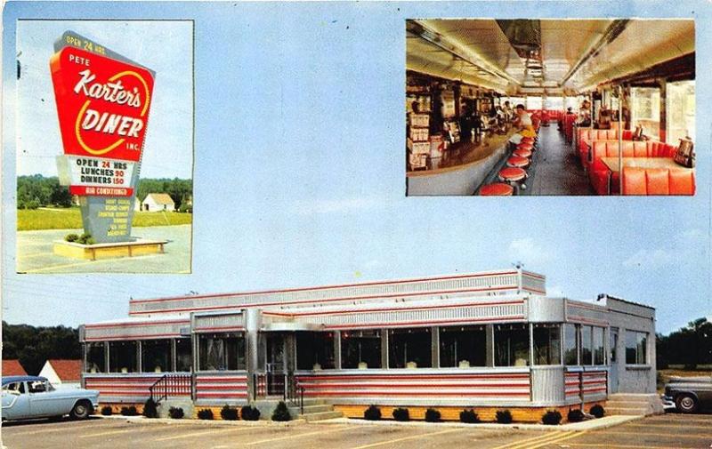 Brookfield WI Karter's Diner Old Car Interior Insert Neon Sign Postcard