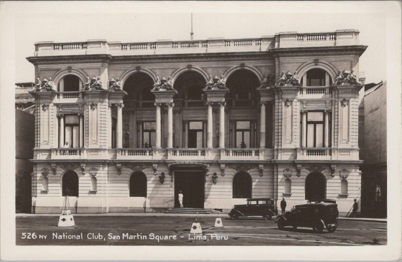 RPPC Postcard National Club San Martin Square Lima Peru