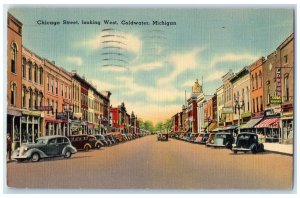 1941 Chicago Street Looking West Classic Cars Road Coldwater Michigan Postcard