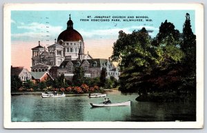 Postcard St. Josaphat Church & School Kosciusko Park Waterfront Milwaukee Wis.