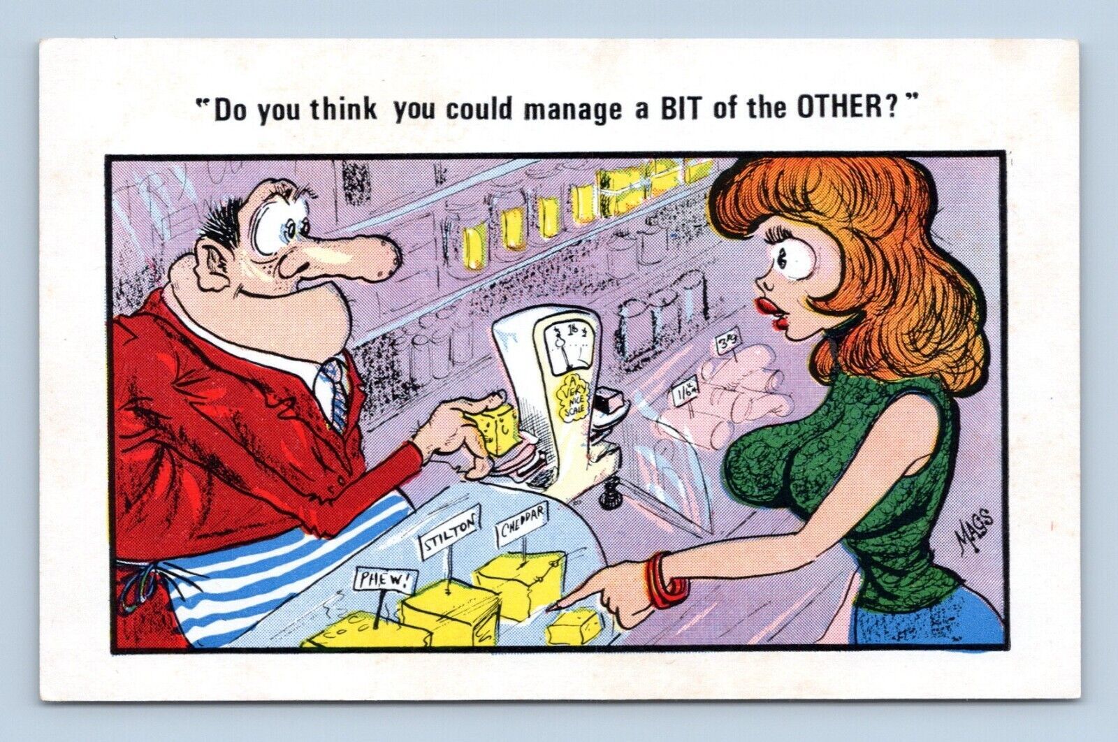 Risque Comic Big Boobs Go To the Deli Mags Kardorama UNP Chrome Postcard M1 Other / Unsorted