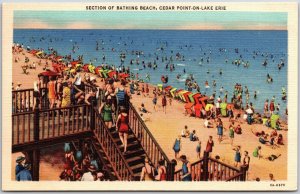Section Of Bathing Beach Cedar Point-On-Lake Erie Ohio Boardwalk Crowd Postcard