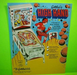 High Hand Pinball Machine Flyer Original 1973 Vintage Retro Game Playing Cards