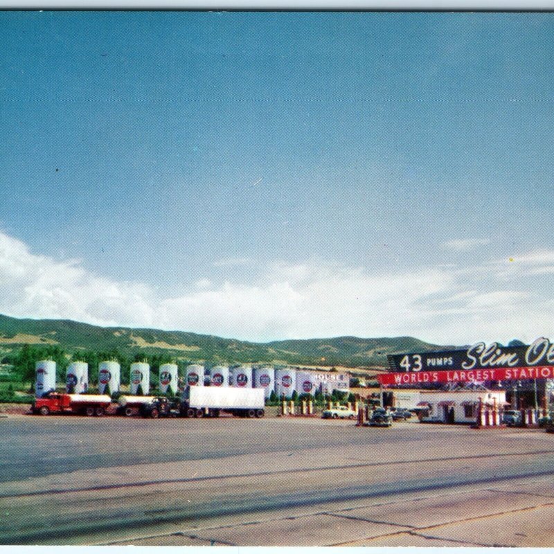 c1950s Salt Lake City, UT Slim Olson World's Largest Gas Station Postcard  A89